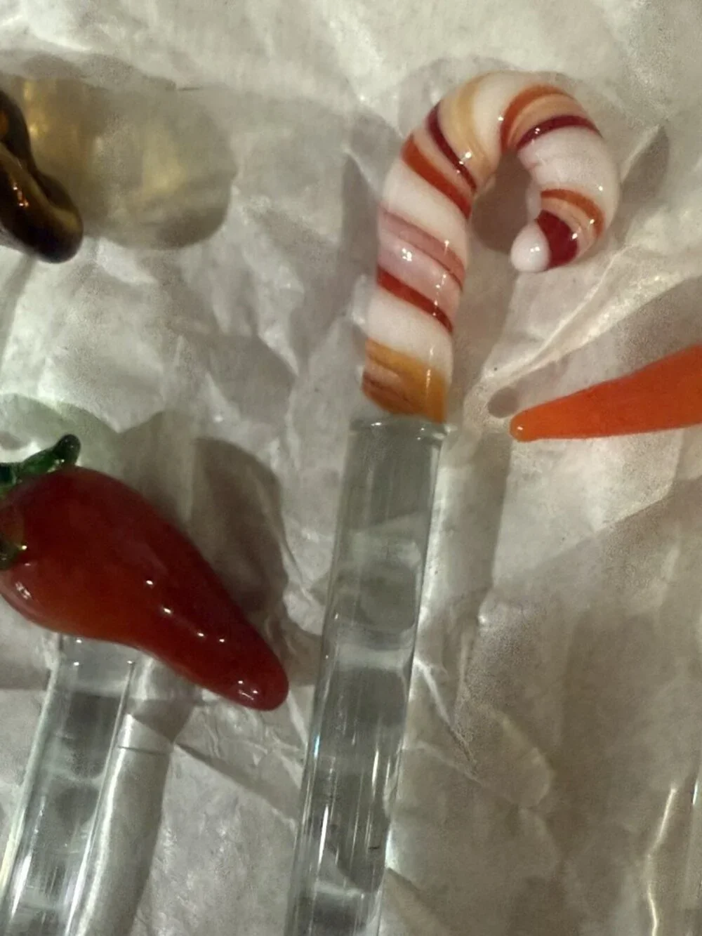 Set of 8 Vintage GLASS Cocktail Stir Sticks Barware SWIZZLE STICKS-frog Parrot..